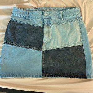 Patchwork denim mini skirt